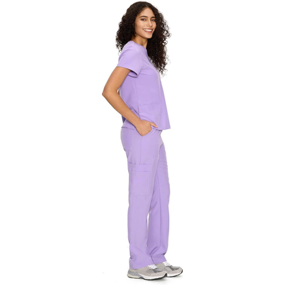 Set Uniforme Médico | Camiseta con Cuello en V y Pantalones de Pierna Recta con Bolsillos | Ropa de Trabajo Unisex | Color: Lavanda