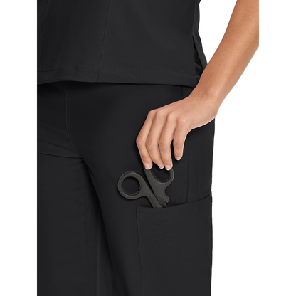 Set Uniforme Médico | Camiseta con Cuello en V y Pantalones de Pierna Recta con Bolsillos | Ropa de Trabajo Unisex | Color: Negro