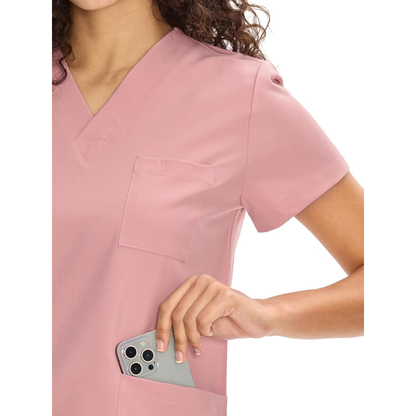 Set Uniforme Médico | Camiseta con Cuello en V y Pantalones de Pierna Recta con Bolsillos | Ropa de Trabajo Unisex | Color: Rosa