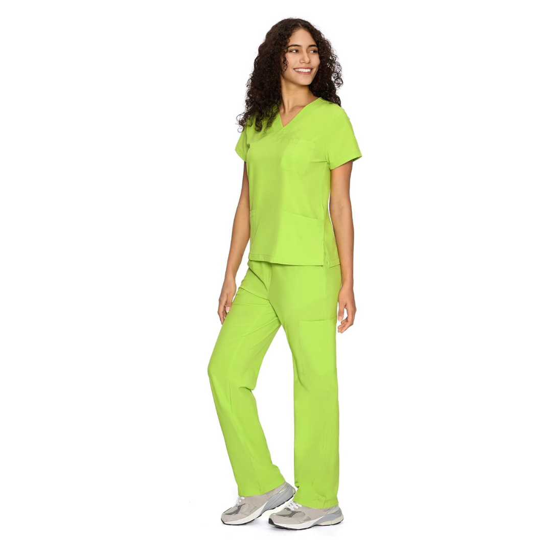 Set Uniforme Médico | Camiseta con Cuello en V y Pantalones de Pierna Recta con Bolsillos | Ropa de Trabajo Unisex | Color: Verde Manzana