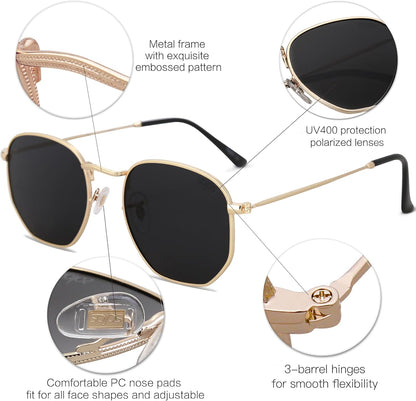 Lentes de Sol SOJOS SJ1072 Cuadrados Polarizados, Estilo Hexagonal Pequeño Retro, Unisex UV400 para Hombre y Mujer