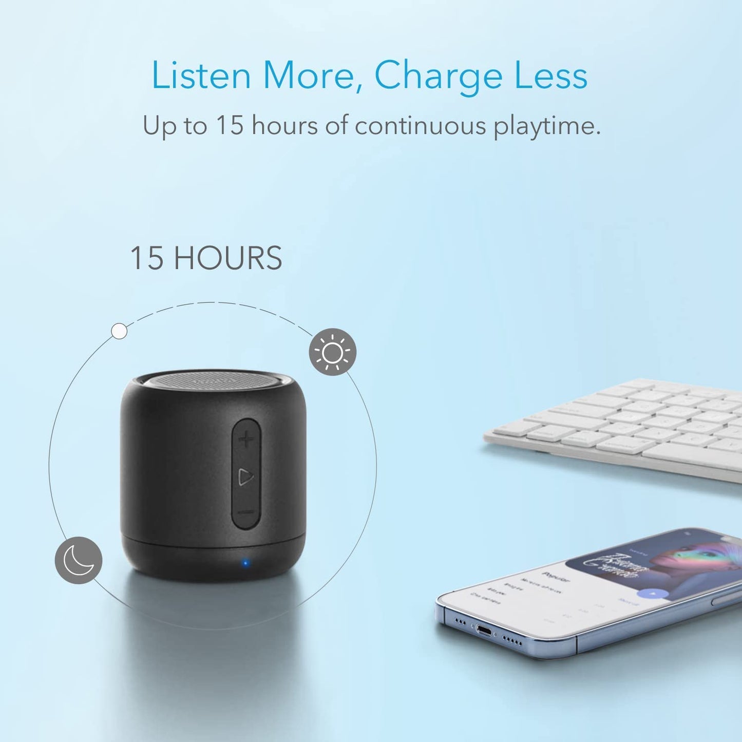 Soundcore Mini – Altavoz Bluetooth súper portátil con Radio FM, 15 h de reproducción, alcance 20 m/66 ft, graves mejorados, micrófono con cancelación de ruido (5 W)