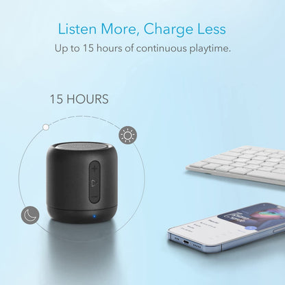 Soundcore Mini – Altavoz Bluetooth súper portátil con Radio FM, 15 h de reproducción, alcance 20 m/66 ft, graves mejorados, micrófono con cancelación de ruido (5 W)