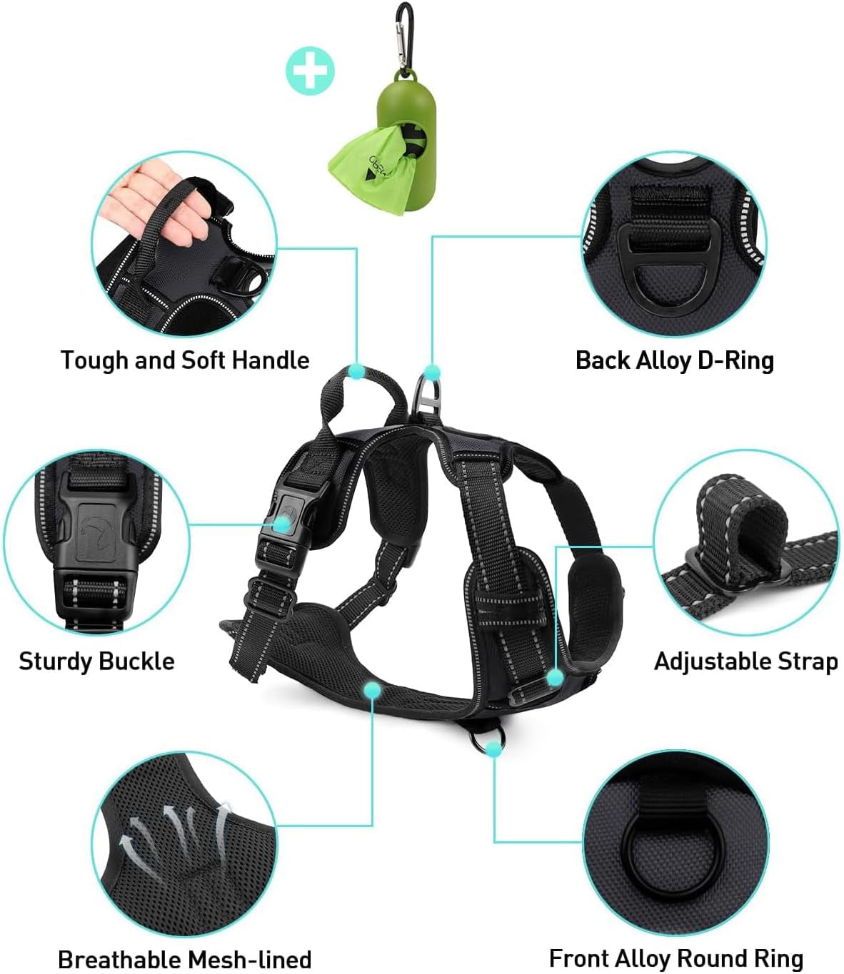 Arnés para perro | Tamaño mediano | Chaleco reflectante para mascotas con clip frontal