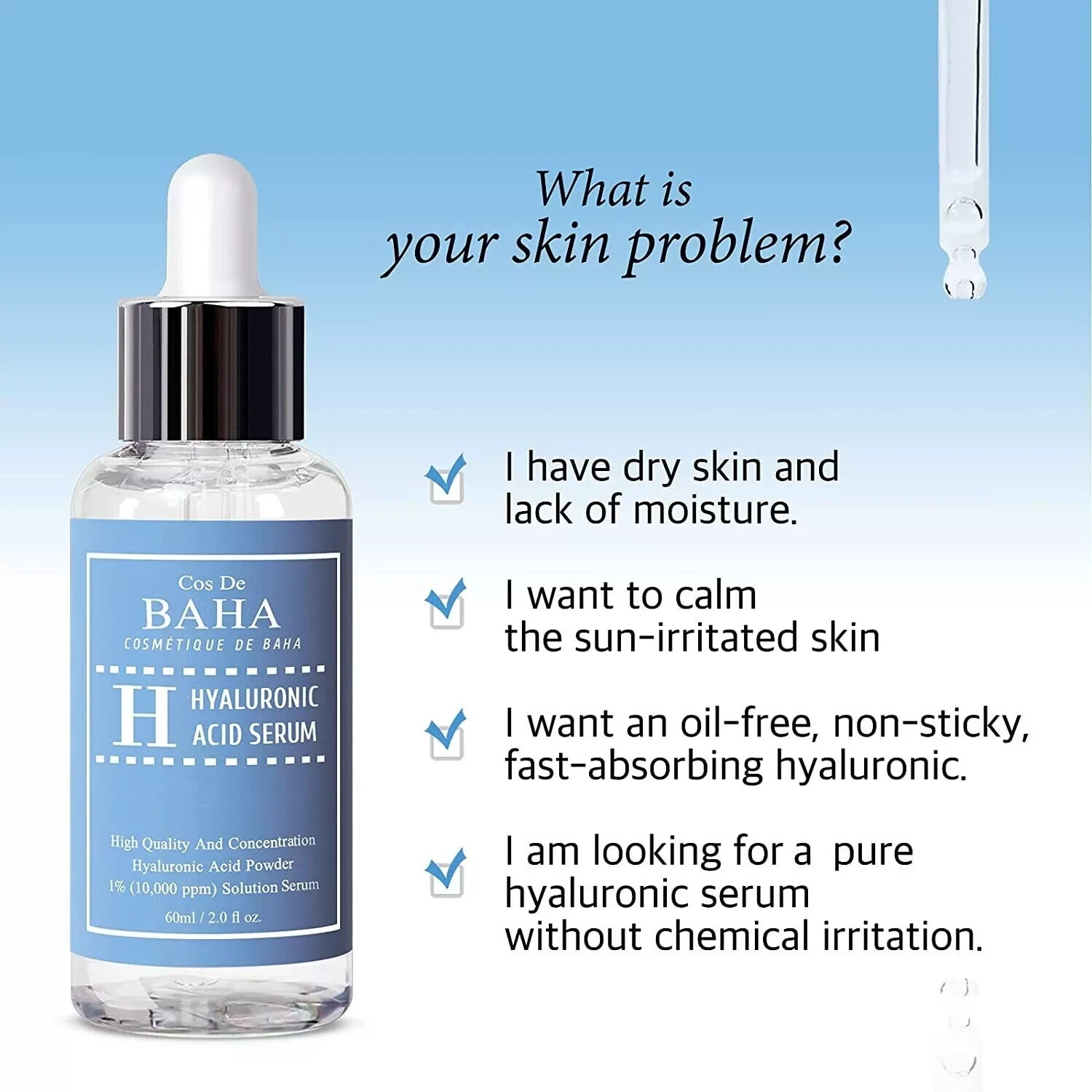 Sérum de Ácido Hialurónico 1% | Hidratación Profunda y Antiedad | 60 ml | Cos De Baha
