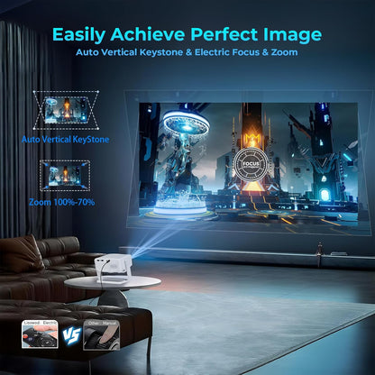 Lisowod L02 Mini Proyector 2025 | Full HD 1080P Nativo | 550 ANSI, WiFi 6, Bluetooth 5.2 | Base Giratoria 360°, Auto Keystone, Enfoque Eléctrico