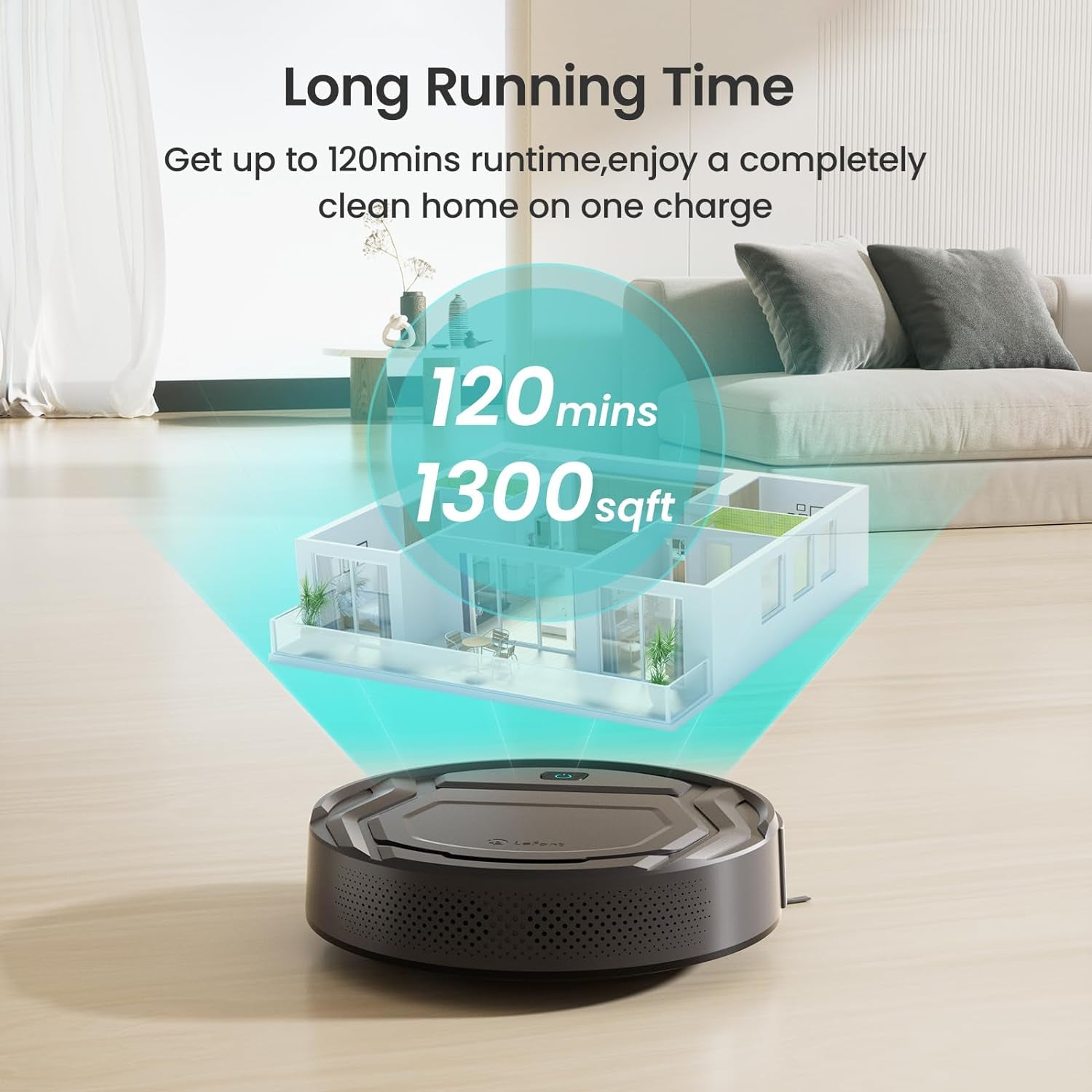 Robot Aspiradora Lefant M210 Pro – Delgado, Silencioso, Potente Succión 2200Pa, 120 Minutos de Autonomía, 6 Modos de Limpieza, Wi-Fi/App/Alexa, Auto Recarga