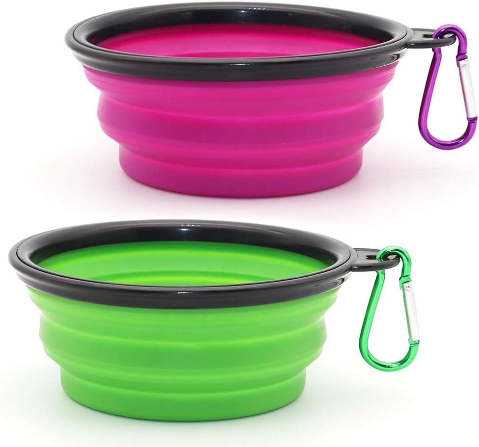 Bowls Plegables para Perros y Gatos (2 Pack) | Portátiles con Mosquetón para Agua y Comida | Viajes, Paseos y Camping