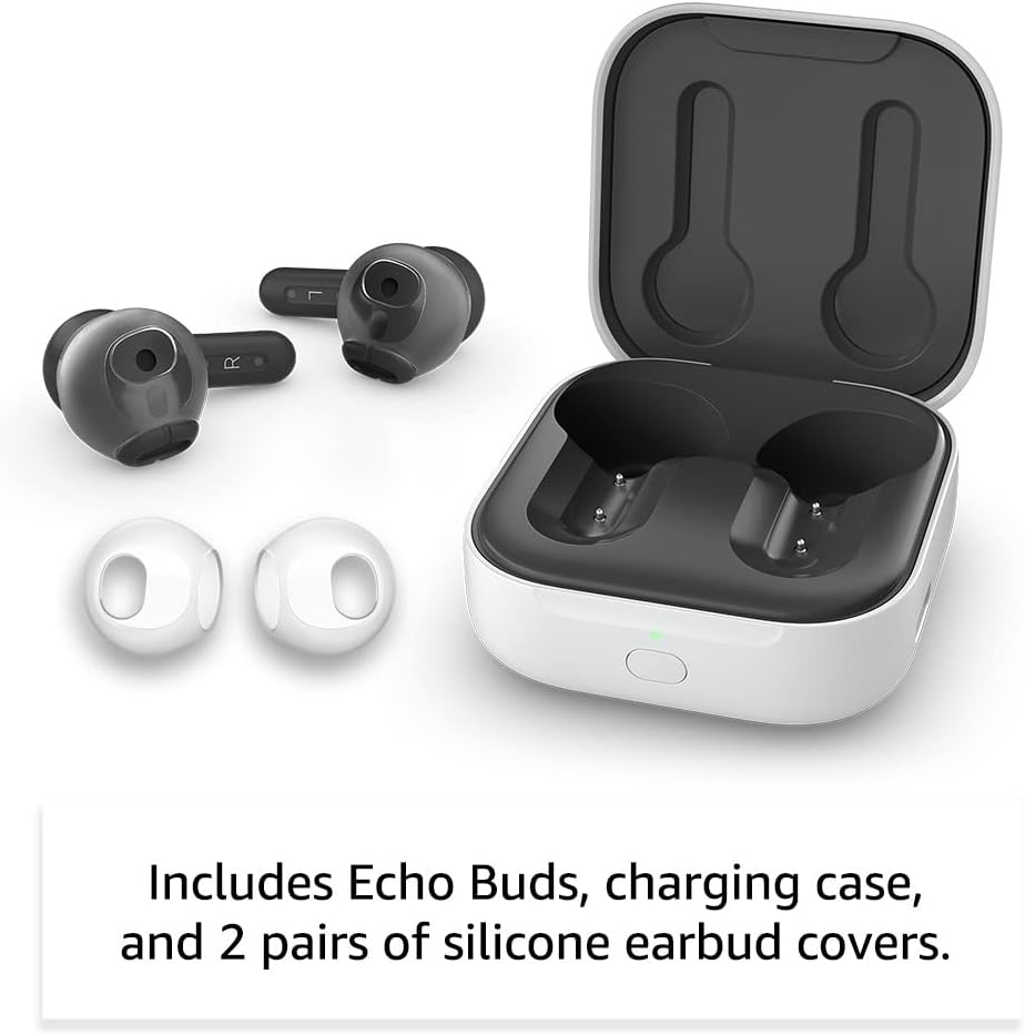 Amazon Echo Buds (nueva generación) – Auriculares Bluetooth 5.2 True Wireless con Alexa – Color Negro