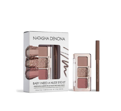 Natasha Denona BABY I NEED A NUDE EYE KIT – Paleta de sombras de ojos para bebé y kit de lápices de ojos Macro Tech + máscara de hoja coreana premium con colágeno
