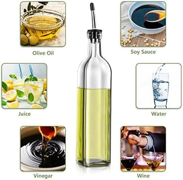 Set de 2 Botellas de Vidrio para Aceite y Vinagre (500ml) con Vertedores de Acero Inoxidable, Embudo, Cepillo y Etiquetas – Dispensador Antigoteo para Cocina