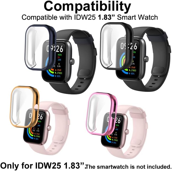 Fundas de reloj compatibles con Mikeg BOOOMIC SENBONO KALINCO IDW25 1.83"  | Protector de pantalla y del cuerpo del reloj