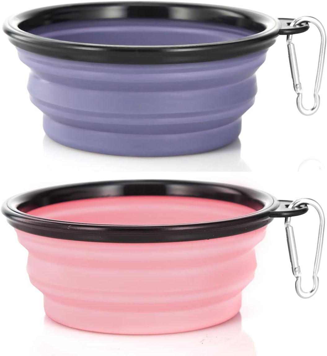 Bowls Plegables para Perros y Gatos (2 Pack) | Portátiles con Mosquetón para Agua y Comida | Viajes, Paseos y Camping