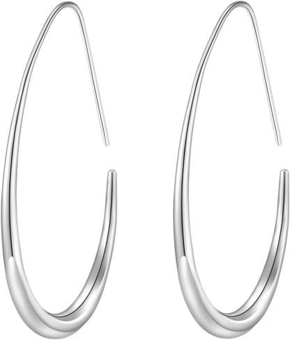 Aros Hoop Ovalados Mujer – Livianos Teardrop, 14K Gold/White Gold Plated, 40mm 