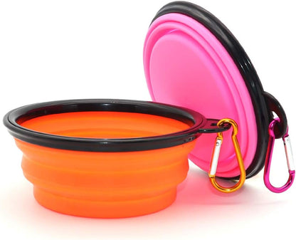 Bowls Plegables para Perros y Gatos (2 Pack) | Portátiles con Mosquetón para Agua y Comida | Viajes, Paseos y Camping