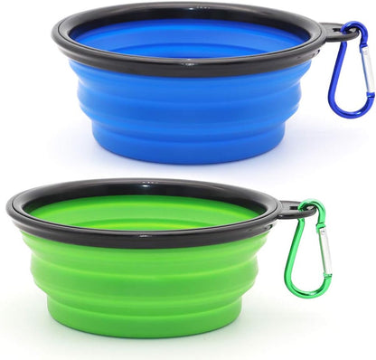 Bowls Plegables para Perros y Gatos (2 Pack) | Portátiles con Mosquetón para Agua y Comida | Viajes, Paseos y Camping