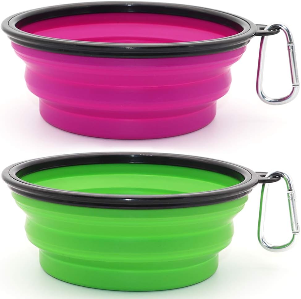 Bowls Plegables para Perros y Gatos (2 Pack) | Portátiles con Mosquetón para Agua y Comida | Viajes, Paseos y Camping