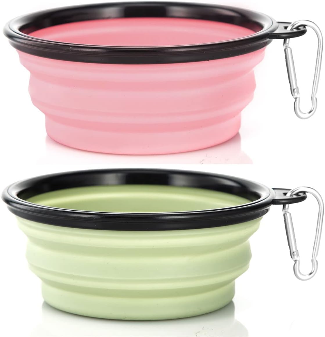 Bowls Plegables para Perros y Gatos (2 Pack) | Portátiles con Mosquetón para Agua y Comida | Viajes, Paseos y Camping
