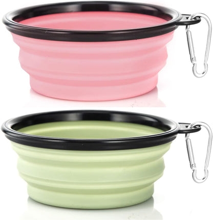 Bowls Plegables para Perros y Gatos (2 Pack) | Portátiles con Mosquetón para Agua y Comida | Viajes, Paseos y Camping