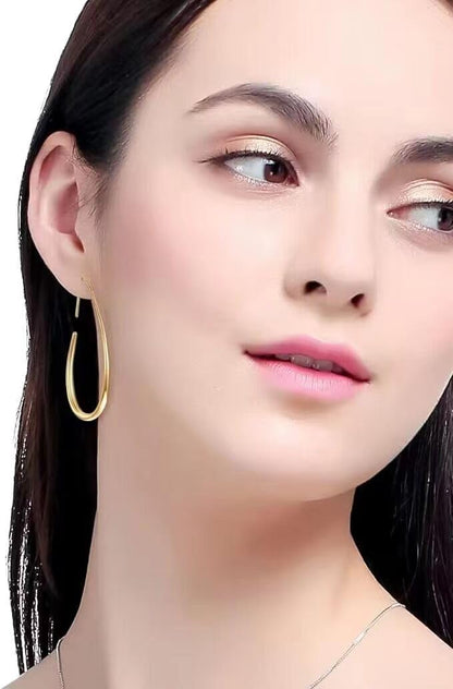 Aros Hoop Ovalados Mujer – Livianos Teardrop, 14K Gold/White Gold Plated, 40mm 