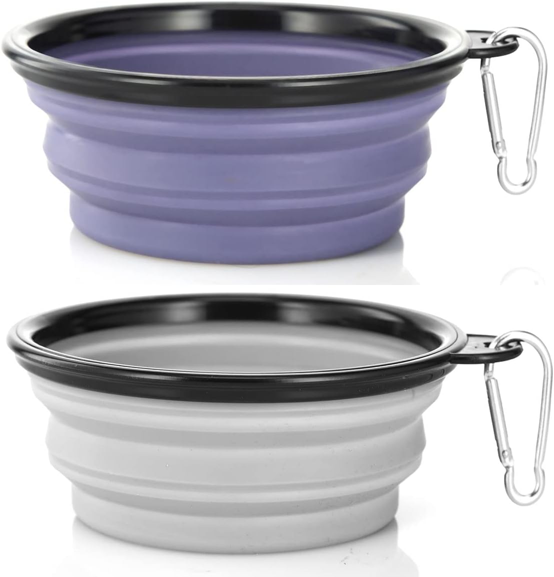 Bowls Plegables para Perros y Gatos (2 Pack) | Portátiles con Mosquetón para Agua y Comida | Viajes, Paseos y Camping