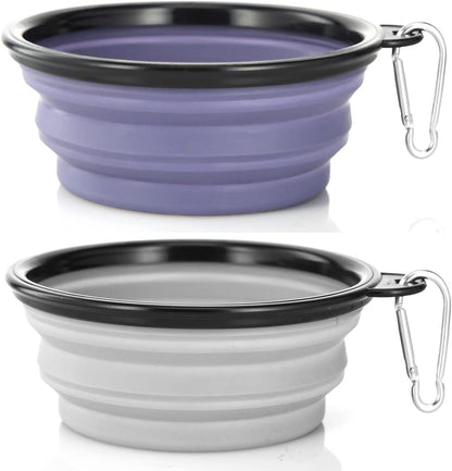 Bowls Plegables para Perros y Gatos (2 Pack) | Portátiles con Mosquetón para Agua y Comida | Viajes, Paseos y Camping