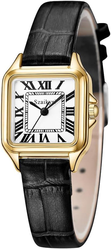 Reloj para Mujer Cuadrado 25 mm | Números Romanos | Movimiento Japonés | Correa de Acero o Cuero | Resistente al Agua (uso diario)