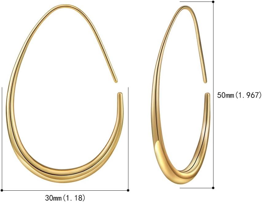 Aros Hoop Ovalados Mujer – Livianos Teardrop, 14K Gold/White Gold Plated, 40mm 