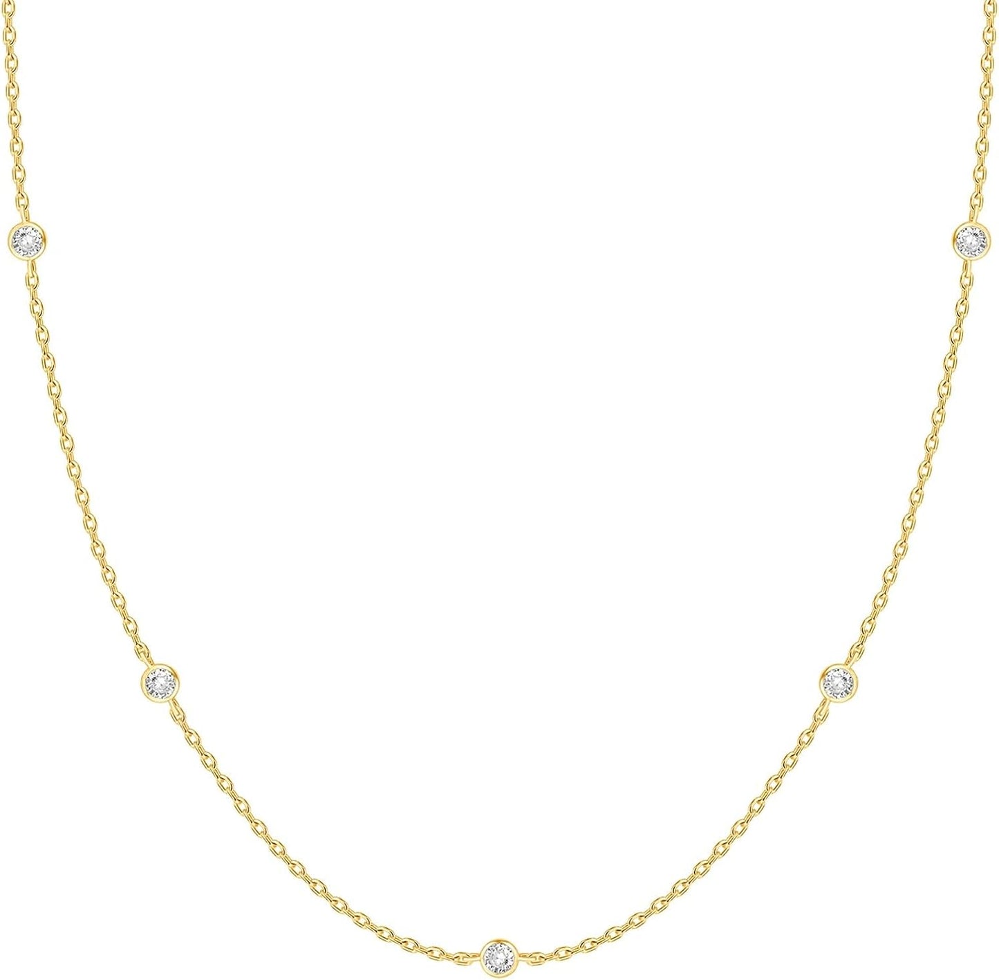 Collar de Estaciones para Mujer | Baño en Oro 14K | Cadena Fina con Circonitas Simuladas | Joyería de Moda para Capas y Looks Elegantes