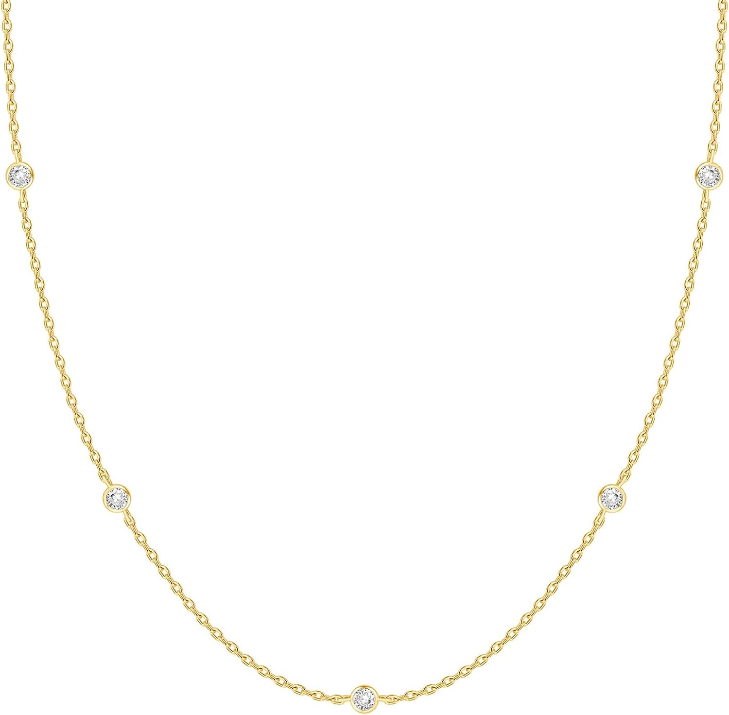 Collar de Estaciones para Mujer | Baño en Oro 14K | Cadena Fina con Circonitas Simuladas | Joyería de Moda para Capas y Looks Elegantes
