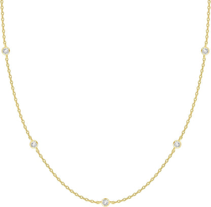 Collar de Estaciones para Mujer | Baño en Oro 14K | Cadena Fina con Circonitas Simuladas | Joyería de Moda para Capas y Looks Elegantes