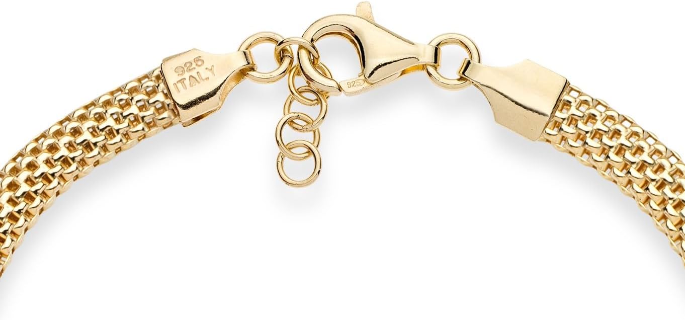 Pulsera Italiana de Malla 5mm para Mujer | Plata de Ley 925 con Baño de Oro 18K | Joyería Fina Made in Italy