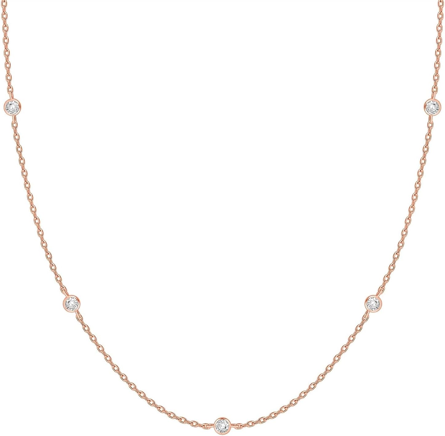 Collar de Estaciones para Mujer | Baño en Oro 14K | Cadena Fina con Circonitas Simuladas | Joyería de Moda para Capas y Looks Elegantes