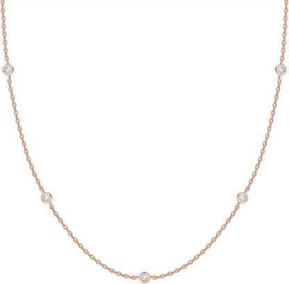 Collar de Estaciones para Mujer | Baño en Oro 14K | Cadena Fina con Circonitas Simuladas | Joyería de Moda para Capas y Looks Elegantes