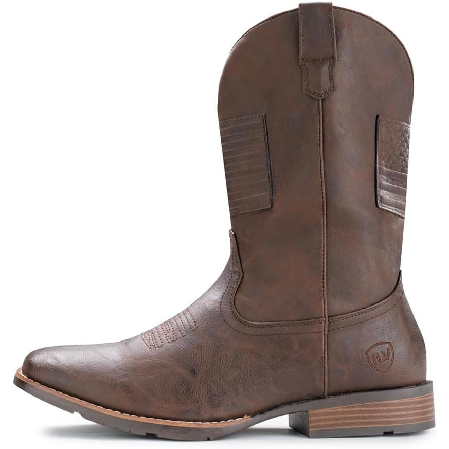 Botas cowboy para hombre | Botas anchas con bandera americana | Estilo retro con punta cuadrada | Botas de trabajo de campo