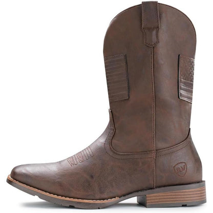 Botas cowboy para hombre | Botas anchas con bandera americana | Estilo retro con punta cuadrada | Botas de trabajo de campo