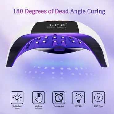 Lámpara de uñas LED UV de 268 W | 4 temporizadores | Luz profesional de uñas | 57 cuentas de lámpara | Sensor automático (blanco)
