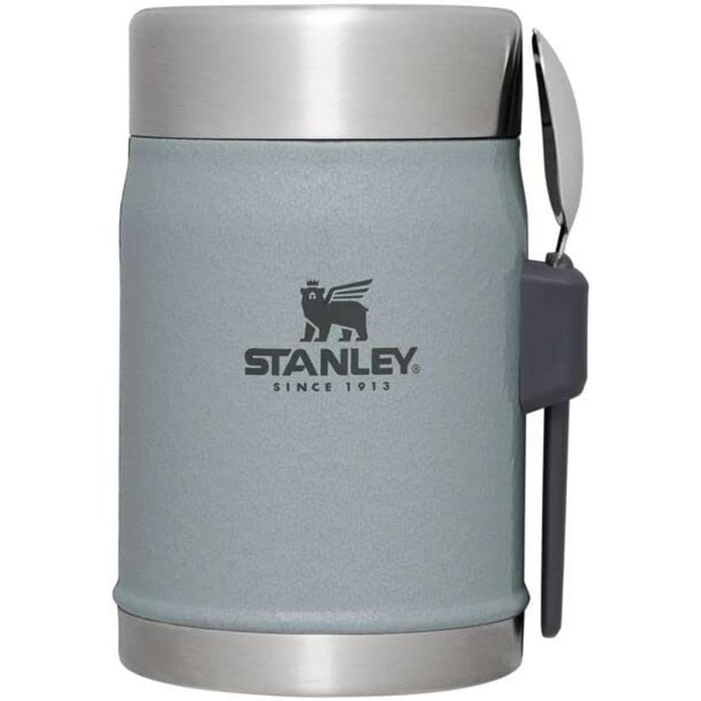 Classic Food Jar and Spork 14 Oz | Vacuum Insulated Thermos Food Container | Wide Mouth Screw on Lid | Packable for Travel | Stainless Steel with Leakproof Lid | Bpa-Free | Hammertone Green