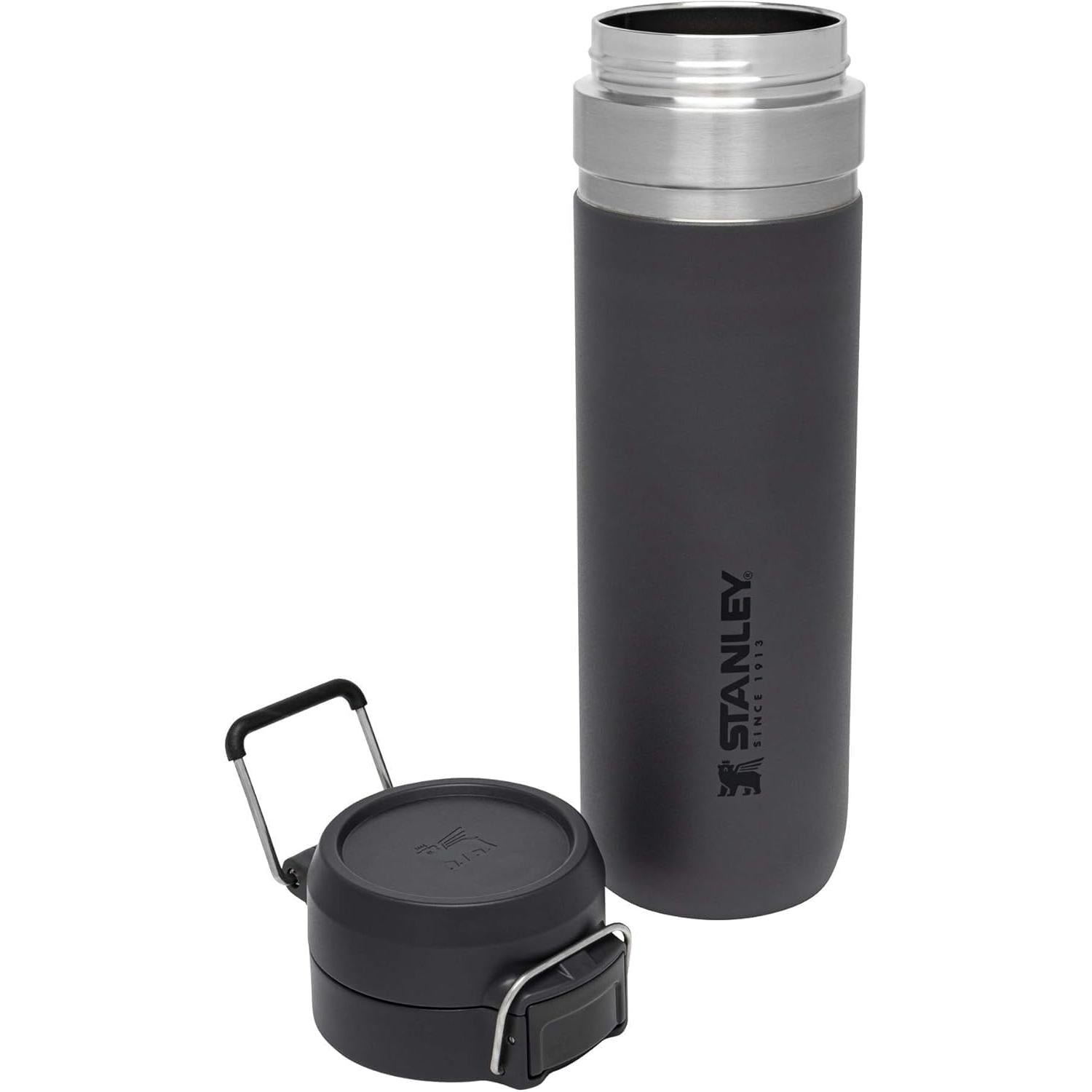 Quick Flip GO Water Bottle 24 Oz | Push Button Lid | Leakproof and Packable for Travel and Sports | Insulated Stainless Steel | Bpa-Free | Charcoal