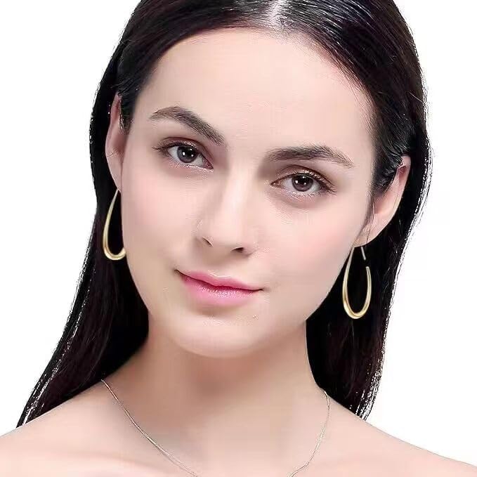 Aros Hoop Ovalados Mujer – Livianos Teardrop, 14K Gold/White Gold Plated, 40mm 