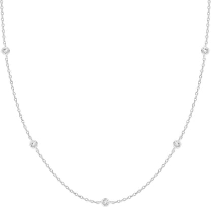 Collar de Estaciones para Mujer | Baño en Oro 14K | Cadena Fina con Circonitas Simuladas | Joyería de Moda para Capas y Looks Elegantes