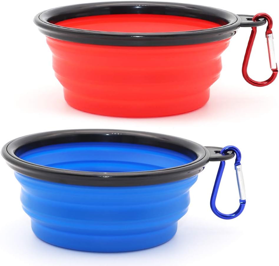 Bowls Plegables para Perros y Gatos (2 Pack) | Portátiles con Mosquetón para Agua y Comida | Viajes, Paseos y Camping