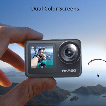 AKASO Brave 7 LE – Cámara de acción 4K con pantalla dual, estabilización EIS 2.0, control remoto, resistente al agua hasta 40 m, ideal para deportes, vlogs y aventuras