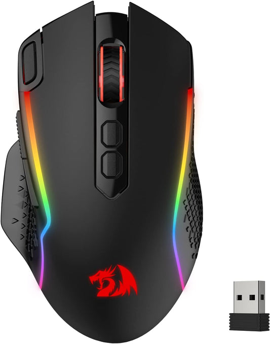Redragon M810 Pro – Mouse Gaming Inalámbrico y Con Cable, 10,000 DPI, 8 Botones Macro, Rapid Fire, RGB