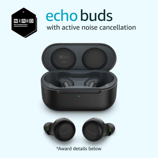 Amazon Echo Buds con Cancelación Activa de Ruido (ANC) – Auriculares inalámbricos con estuche de carga inalámbrica – Color Negro