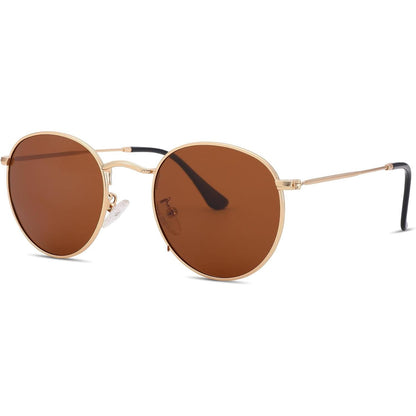 Anteojos de Sol Redondos Polarizados de Metal – Estilo Retro de Diseñador para Mujer, Protección UV400