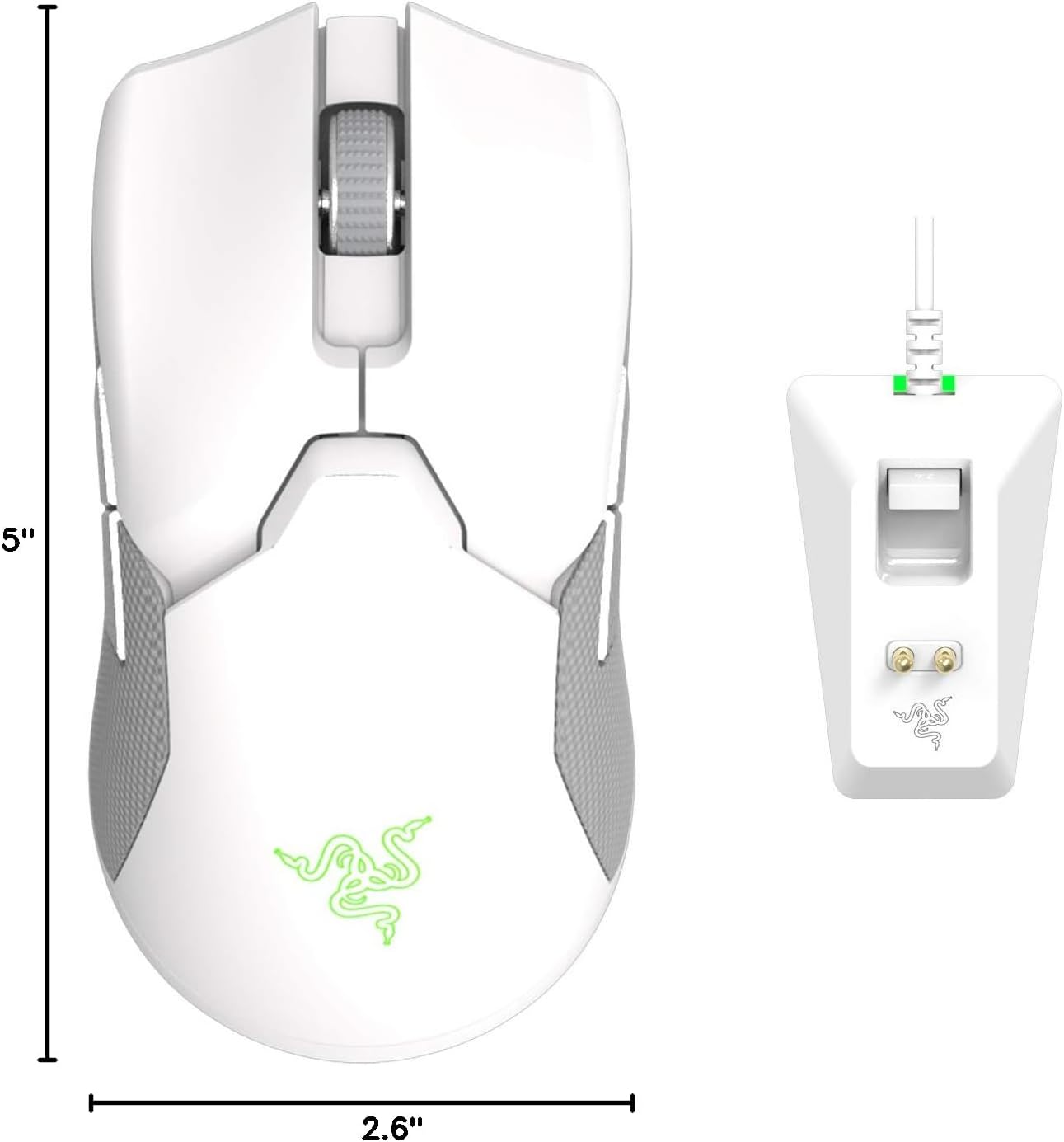 Razer Viper Ultimate – Mouse Gamer Inalámbrico Ultraliviano con Base de Carga RGB, Mercury White