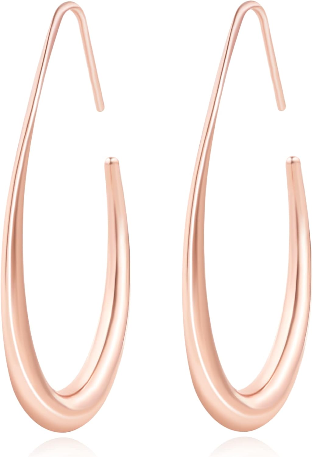 Aros Hoop Ovalados Mujer – 40mm Teardrop Livianos, Plata 925 con Baño Oro 14K/Oro Blanco,