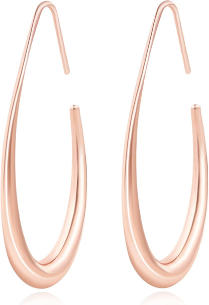 Aros Hoop Ovalados Mujer – 40mm Teardrop Livianos, Plata 925 con Baño Oro 14K/Oro Blanco,