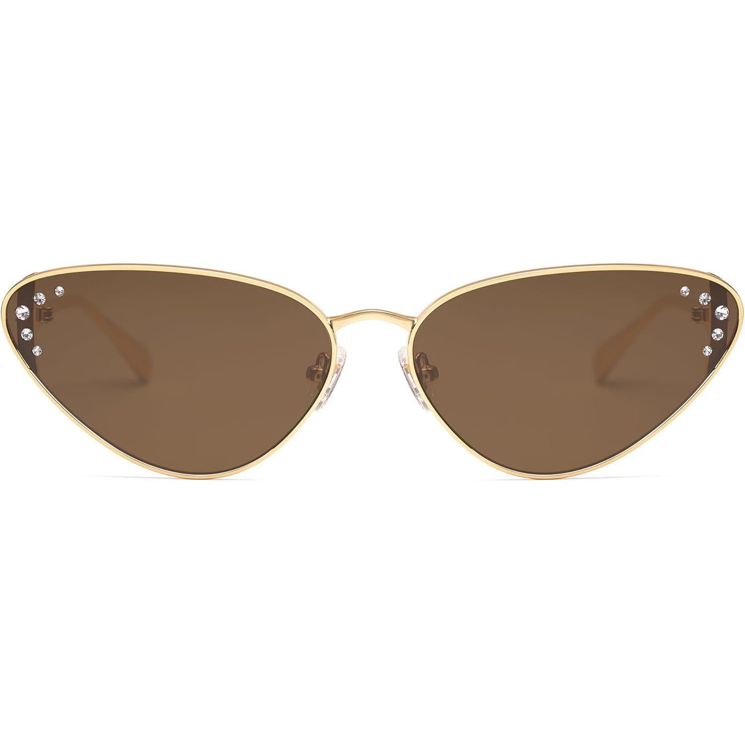 Lentes de Sol Retro Cat Eye SOJOS SJ1241 para Mujer, Estilo Estrecho Trendy, Detalles Brillantes, Protección UV400